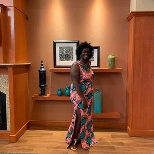 Ankara pink and blue fab one shoulder dress